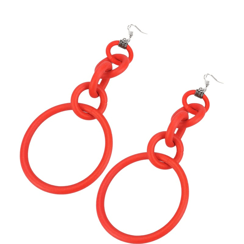 Stylish handmade red silicone big drop earrings for women, perfect accessory for casual outfits.