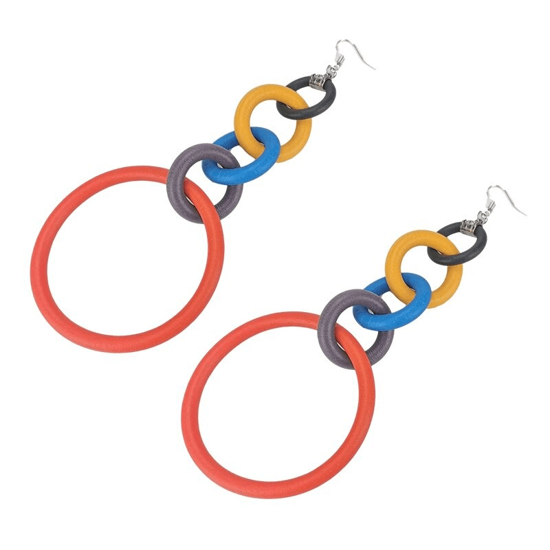 Stylish handmade big drop earrings for women in colorful silicone rings, perfect for casual outfits.