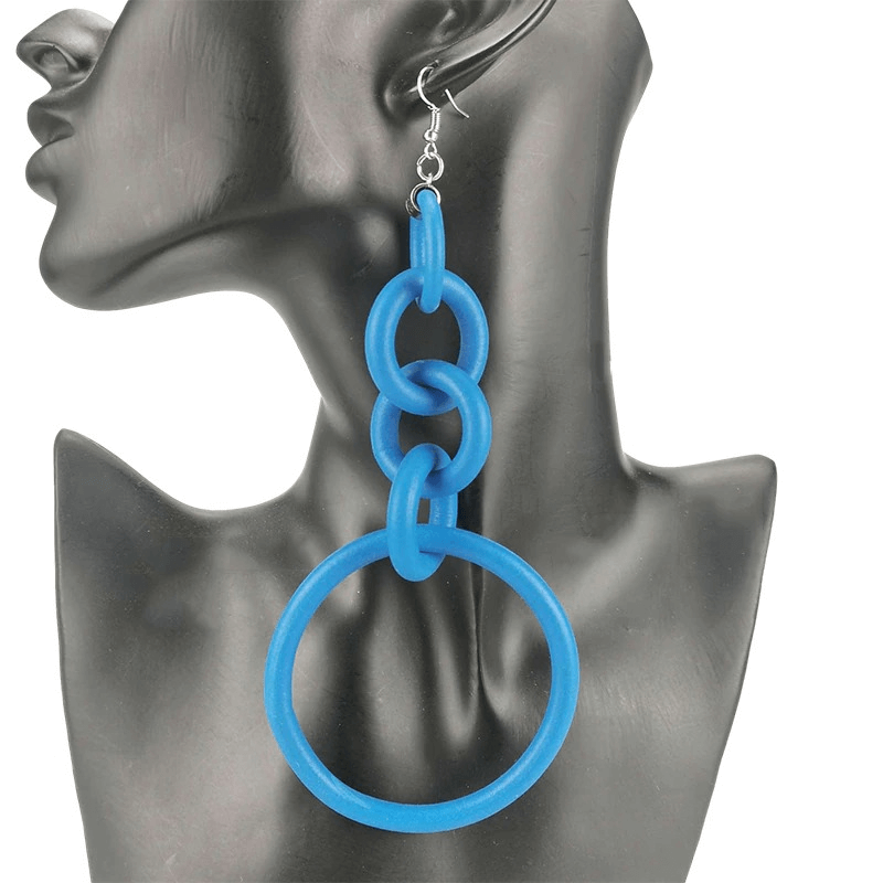 Handmade blue silicone big drop earrings for women, perfect casual accessory to elevate any outfit.