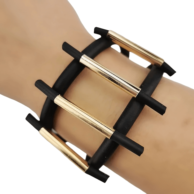 Luxury Black Color Charm Bracelets with Magnetic Clasp / Punk Style Rubber Wide Bracelets