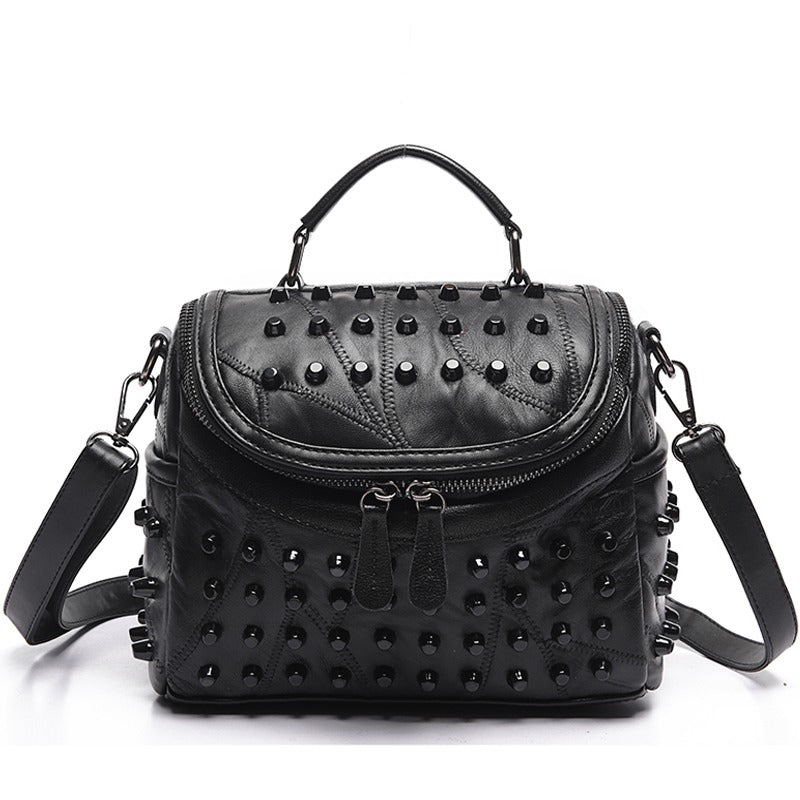 Luxury Black Women's Sheepskin Bag / Genuine Leather Messenger Bag - HARD'N'HEAVY