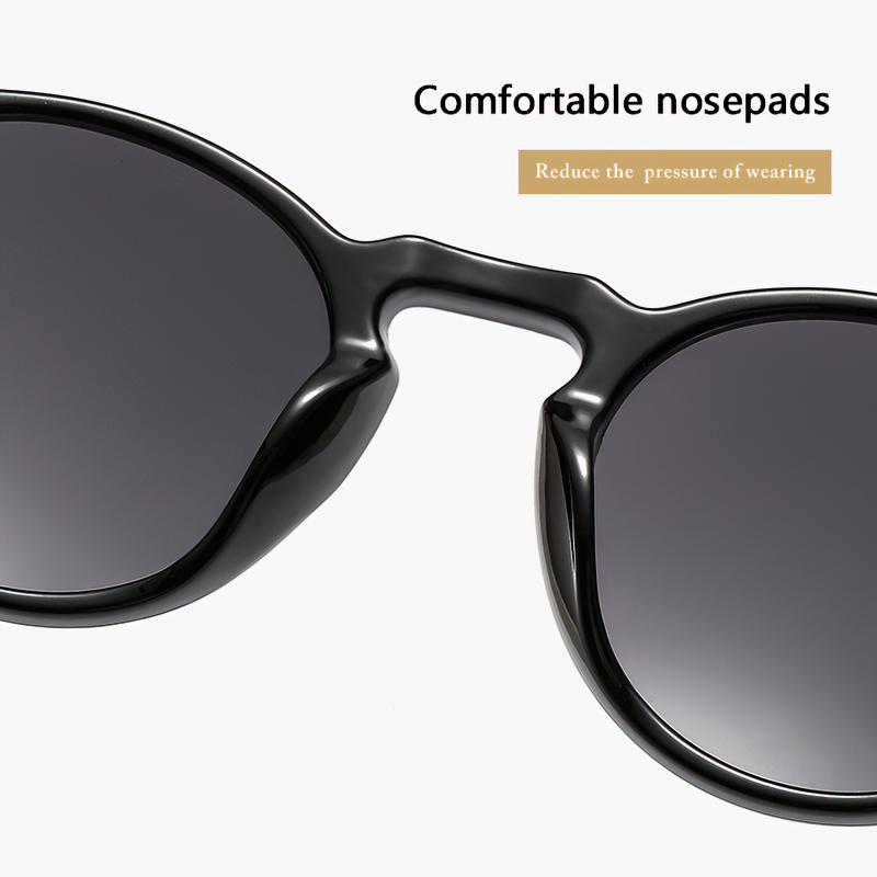 Close-up of luxury retro sunglasses showcasing comfortable nosepads for all-day wear and style.