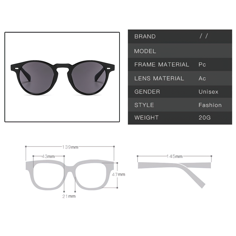 Stylish unisex sunglasses with black frame and gray lenses, perfect casual accessory for men and women.