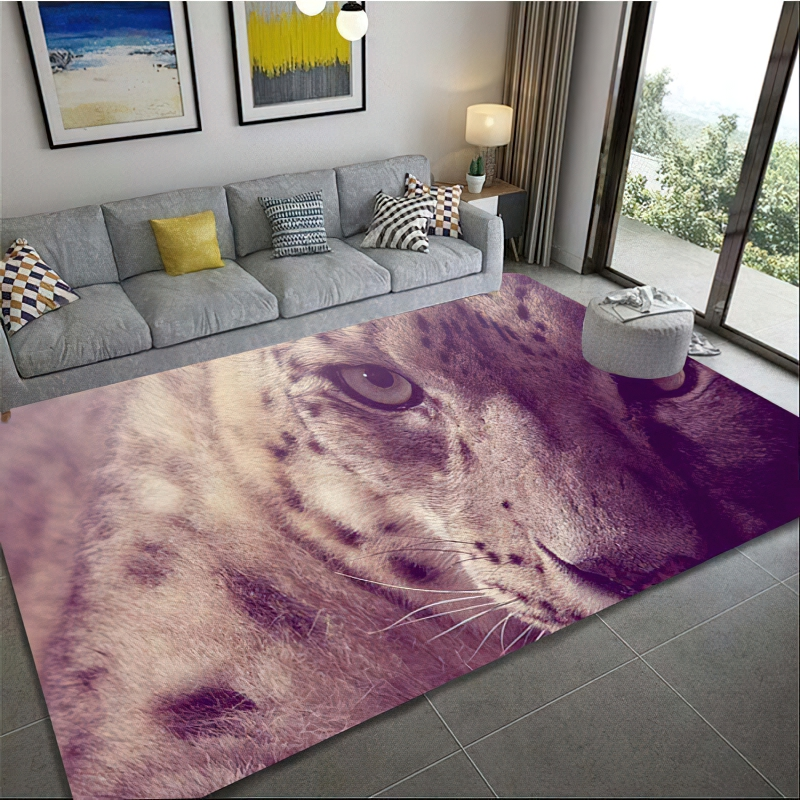 3D leopard pattern luxury carpet adding elegance to a modern living room decor.