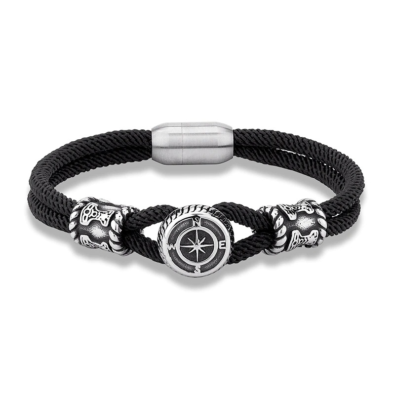 Luxury Compass Bracelet / Stainless Steel Rope Couple Bracelets / Fashion Handmade Jewelry - HARD'N'HEAVY