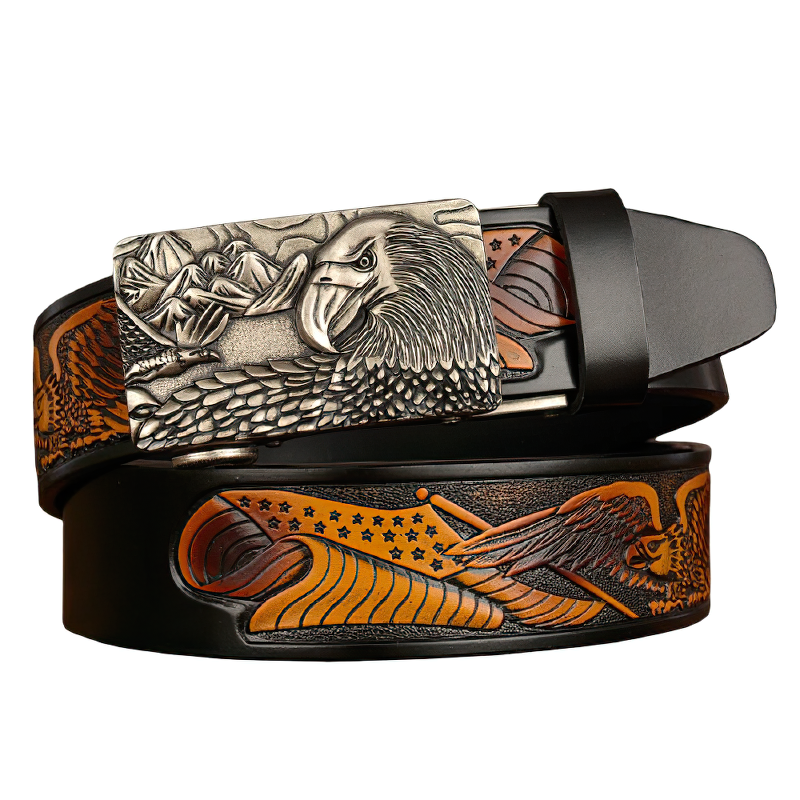 Luxury genuine leather belt for men featuring an eagle print and a stylish buckle, perfect for any fashion-forward wardrobe.