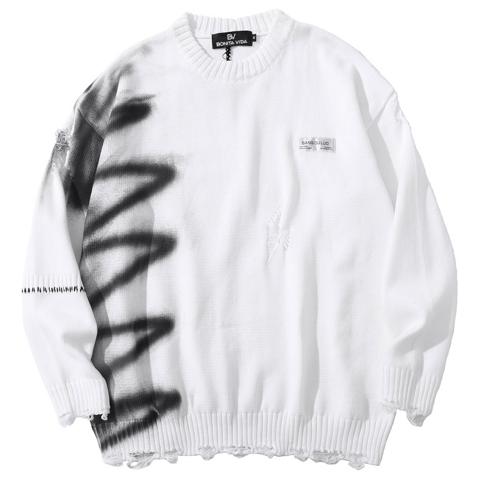 Luxury oversized graffiti sweater with stylish long sleeves and unique design.