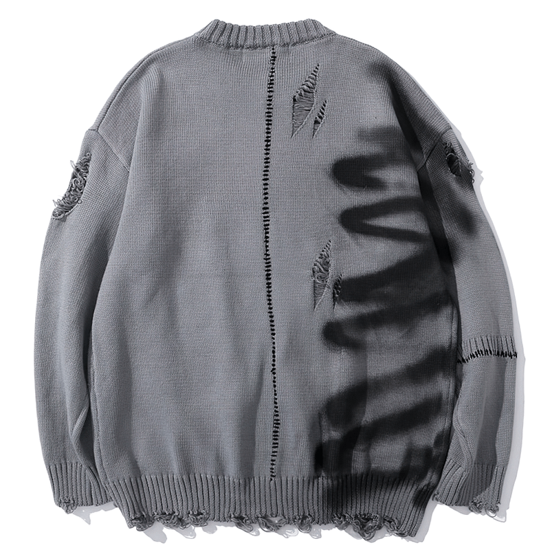 Luxury Graffiti Hole Oversize Sweater / Vintage Loose Long Sleeves Clothing