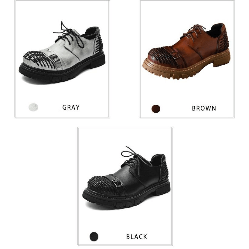 Luxury men's genuine leather shoes in gray, brown, and black colors, featuring a stylish design and comfortable fit.