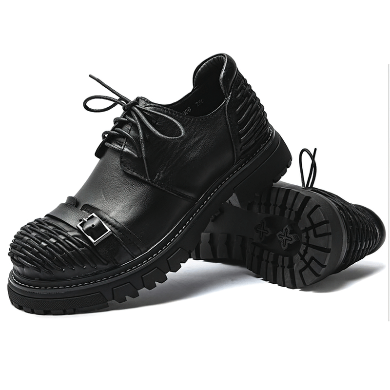 Luxury Men's Genuine Leather Work Boots / Casual Lace-up Platform Shoes / Fashion Driving Shoes
