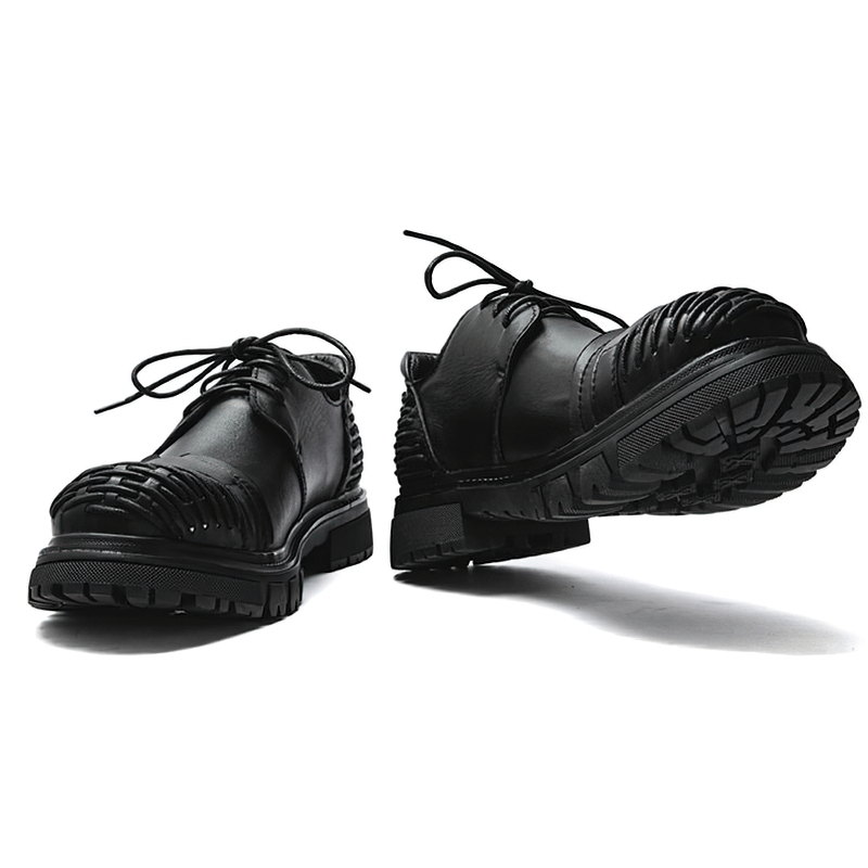 Luxury men's genuine leather casual lace-up platform shoes with stylish sole design.