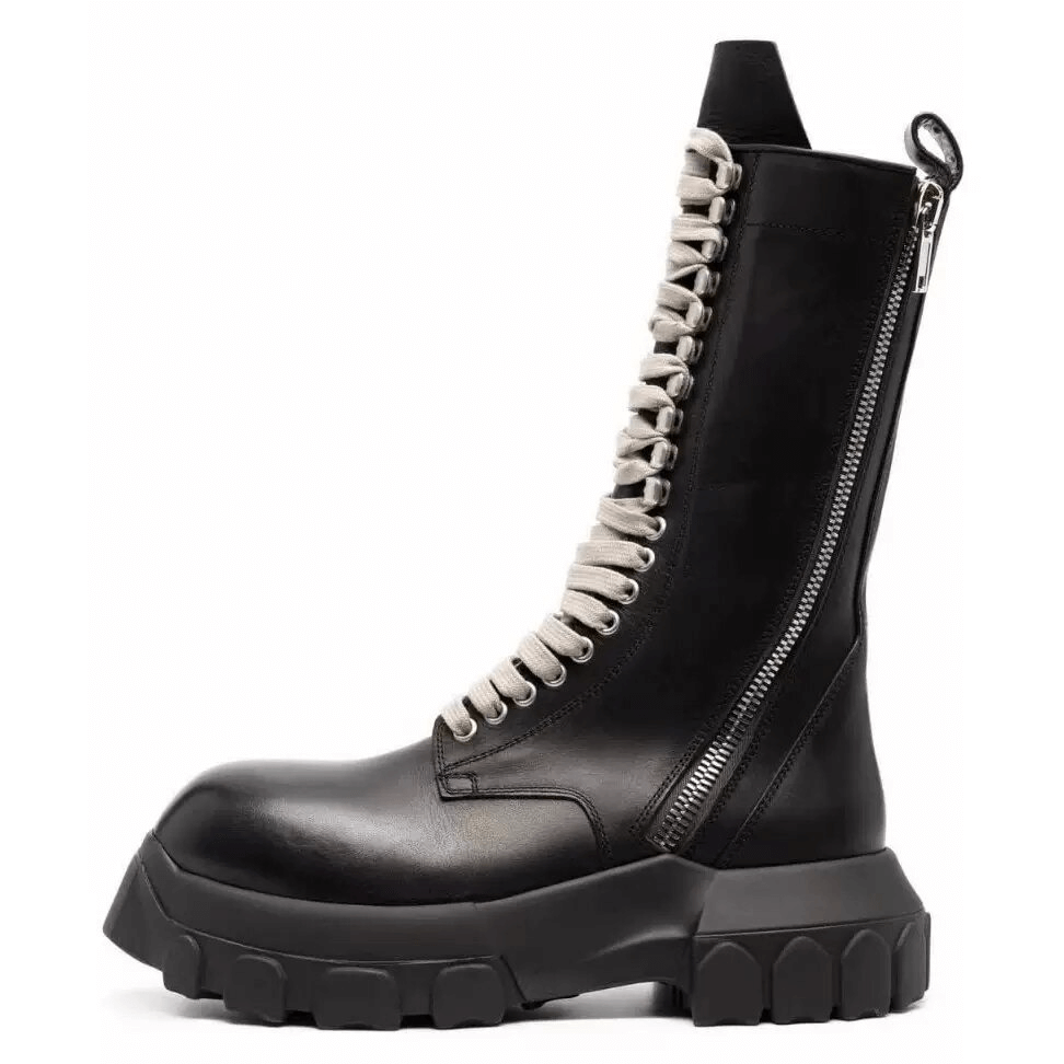 Luxury Men's Lace Up Thick Sole Shoes / Retro Zipper Mid-Calf Motorcycle Boots