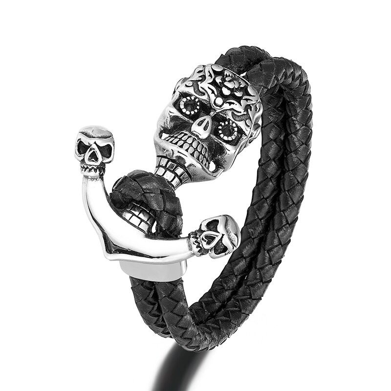 Luxury Men's Skull Anchor Bracelet in Punk Style / Handmade Stainless Steel Jewelry - HARD'N'HEAVY