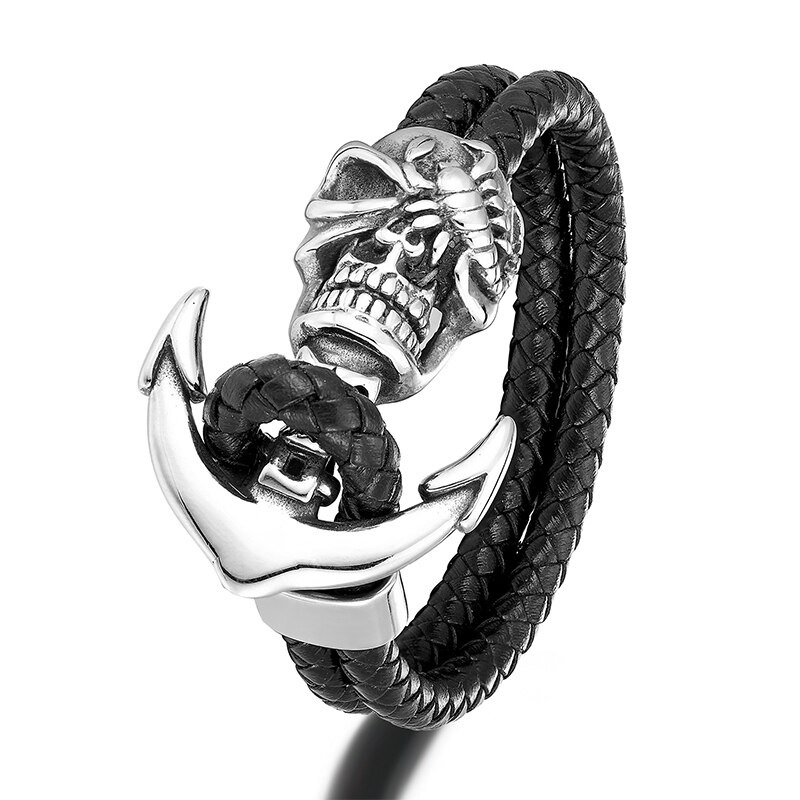 Luxury Men's Skull Anchor Bracelet in Punk Style / Handmade Stainless Steel Jewelry - HARD'N'HEAVY