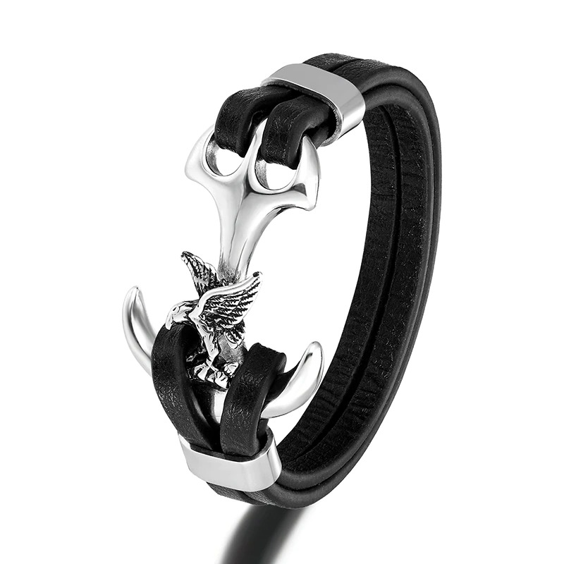 Luxury Men's Stainless Steel Bracelet with an Eagle / Fashion Anchor Bracelets in Punk style - HARD'N'HEAVY