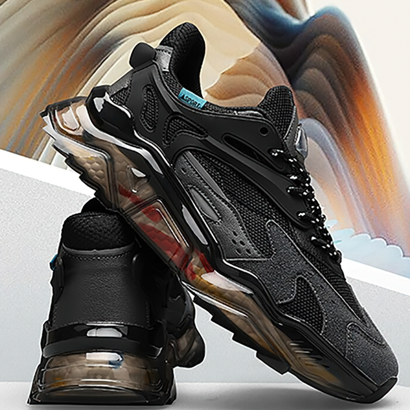 Luxury breathable running sneakers with non-slip rubber sole, stylish design in black, perfect for casual wear.