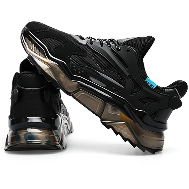 Luxury breathable men's running sneakers in black, featuring non-slip sole and stylish design.