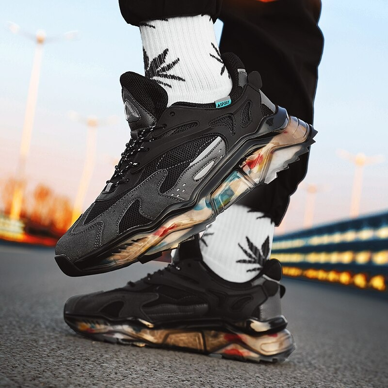 Stylish breathable men's running sneakers with colorful rubber sole, perfect for casual wear and long walks.