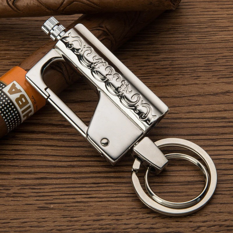 Luxury multifunction keychain lighter in stainless steel, perfect for casual style and a practical accessory.
