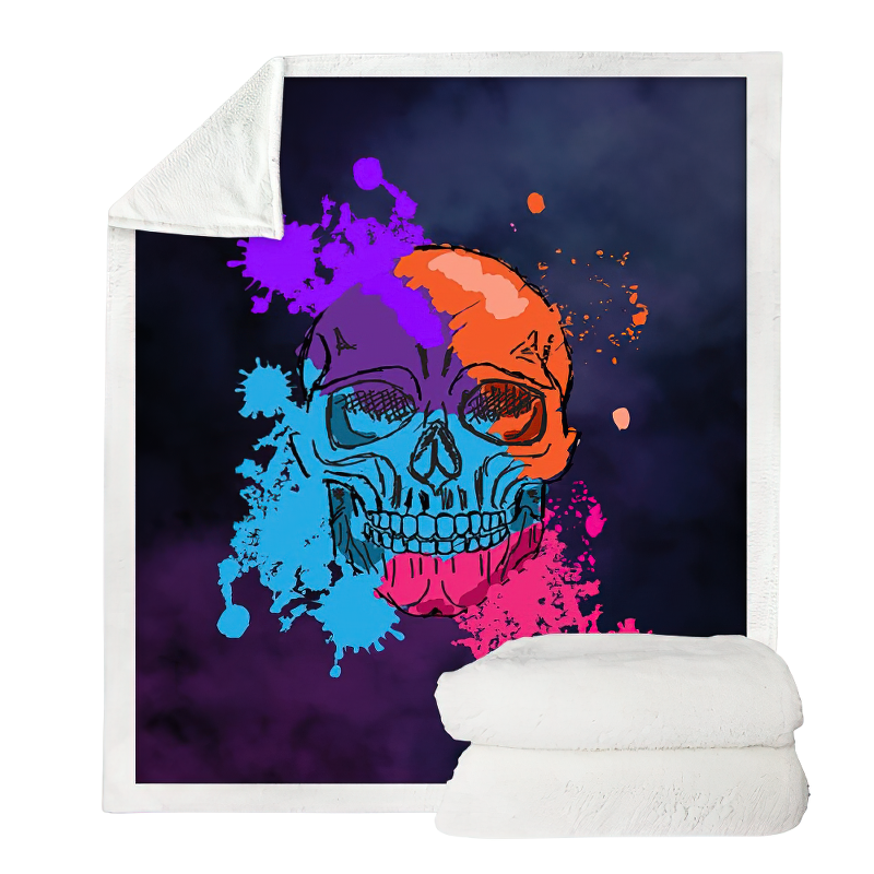 Luxury Plush Blanket With 3D Print of Color Skull / Gothic Mystic Blankets of Sherpa - HARD'N'HEAVY
