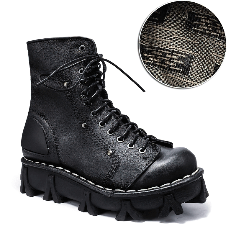 Luxury Punk Platform Genuine Leather Boots / Comfortable Round Toe Thick Bottom Shoes - HARD'N'HEAVY