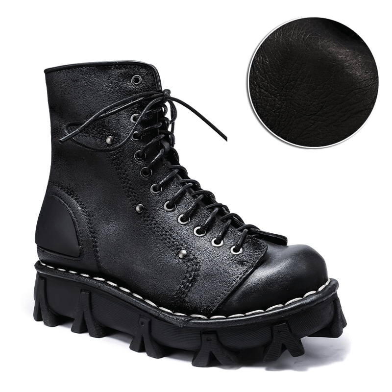 Luxury Punk Platform Genuine Leather Boots / Comfortable Round Toe Thick Bottom Shoes - HARD'N'HEAVY