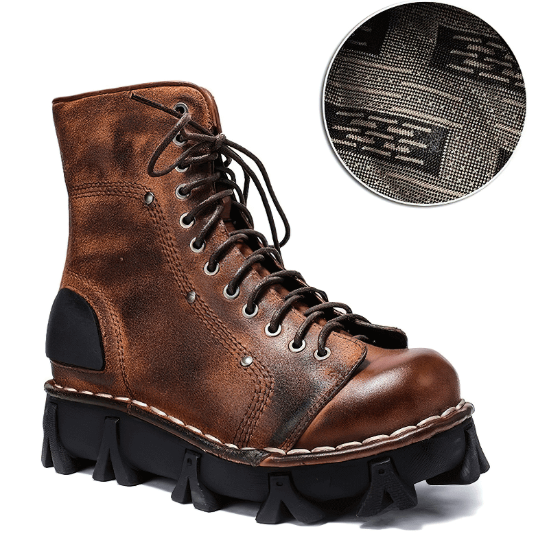 Luxury Punk Platform Genuine Leather Boots / Comfortable Round Toe Thick Bottom Shoes - HARD'N'HEAVY