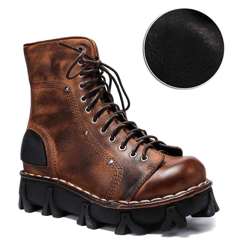 Luxury Punk Platform Genuine Leather Boots / Comfortable Round Toe Thick Bottom Shoes - HARD'N'HEAVY