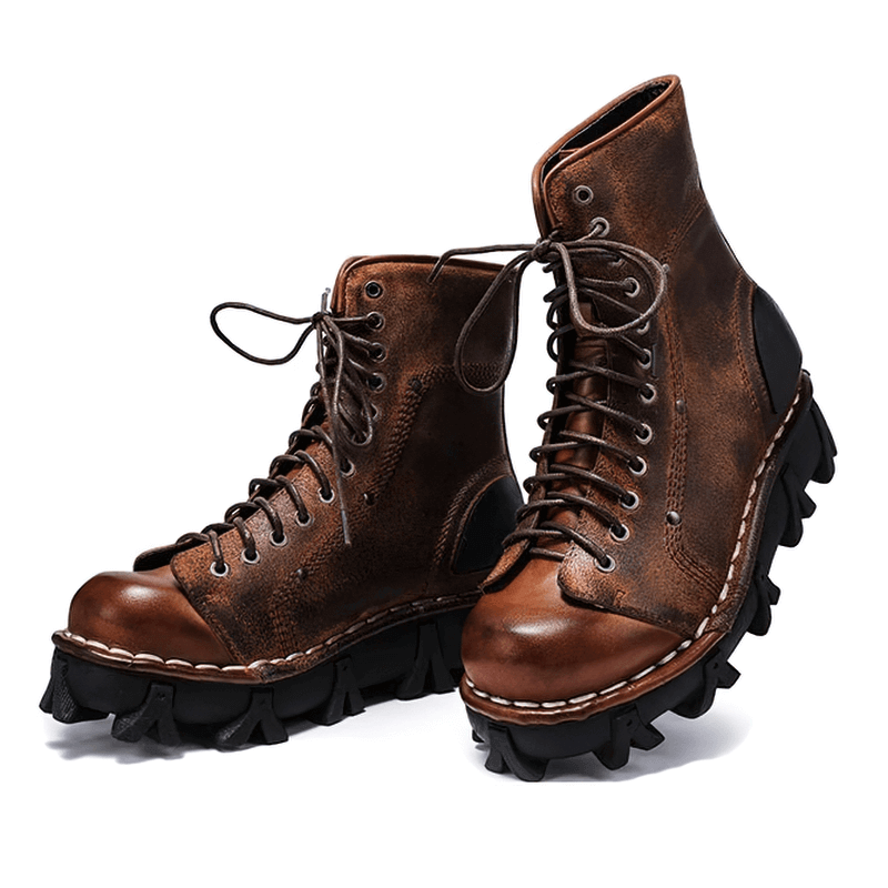 Luxury Punk Platform Genuine Leather Boots / Comfortable Round Toe Thick Bottom Shoes - HARD'N'HEAVY