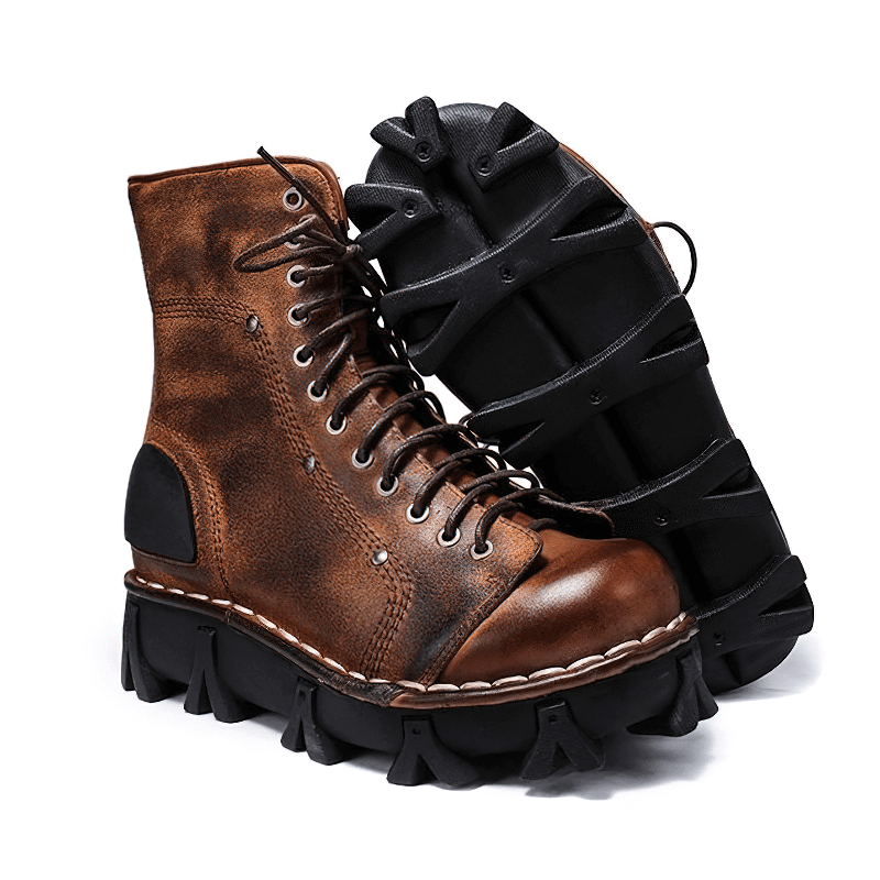 Luxury Punk Platform Genuine Leather Boots / Comfortable Round Toe Thick Bottom Shoes - HARD'N'HEAVY