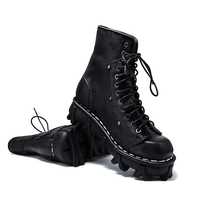 Luxury Punk Platform Genuine Leather Boots / Comfortable Round Toe Thick Bottom Shoes - HARD'N'HEAVY