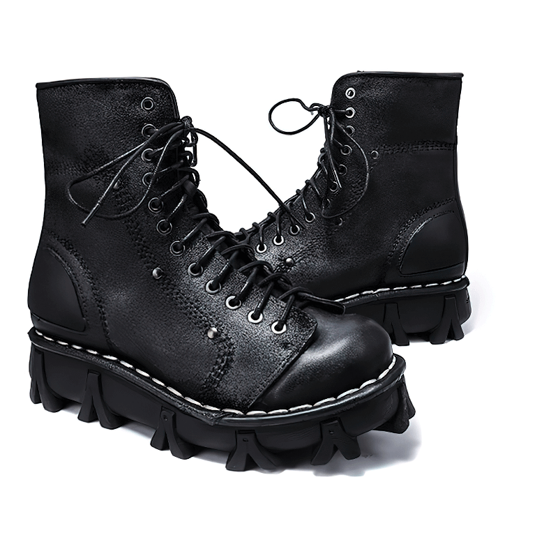 Luxury Punk Platform Genuine Leather Boots / Comfortable Round Toe Thick Bottom Shoes - HARD'N'HEAVY