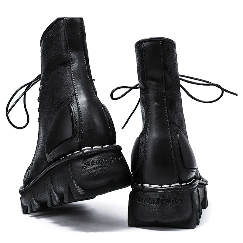 Luxury Punk Platform Genuine Leather Boots / Comfortable Round Toe Thick Bottom Shoes - HARD'N'HEAVY