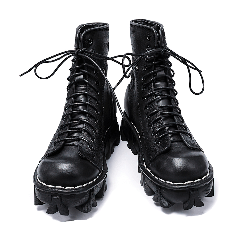 Luxury Punk Platform Genuine Leather Boots / Comfortable Round Toe Thick Bottom Shoes - HARD'N'HEAVY