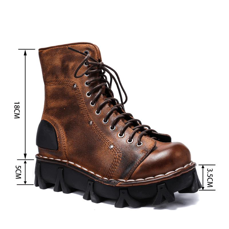 Luxury Punk Platform Genuine Leather Boots / Comfortable Round Toe Thick Bottom Shoes - HARD'N'HEAVY