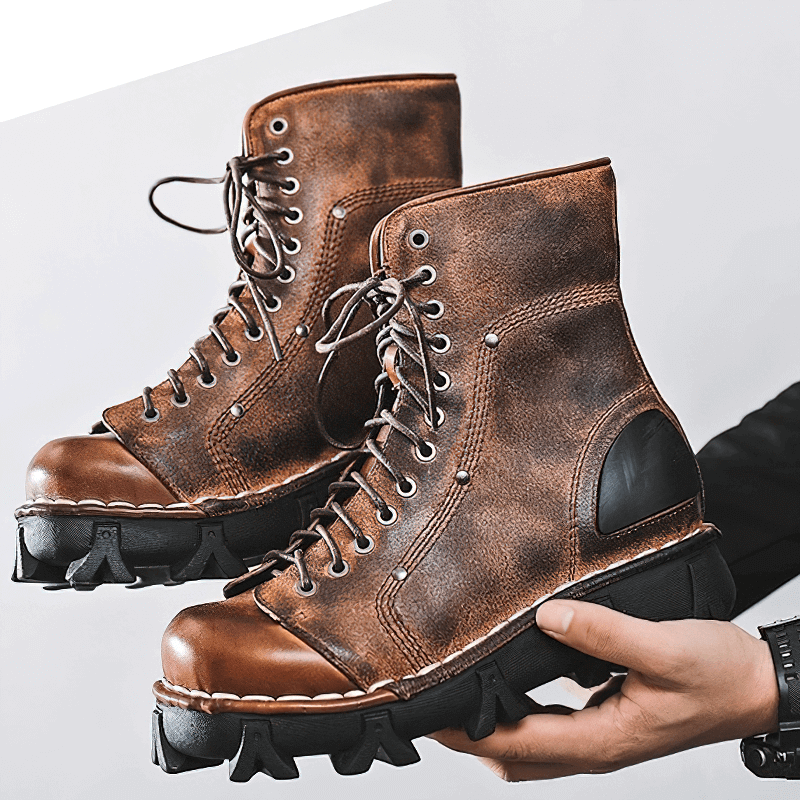 Luxury Punk Platform Genuine Leather Boots / Comfortable Round Toe Thick Bottom Shoes - HARD'N'HEAVY