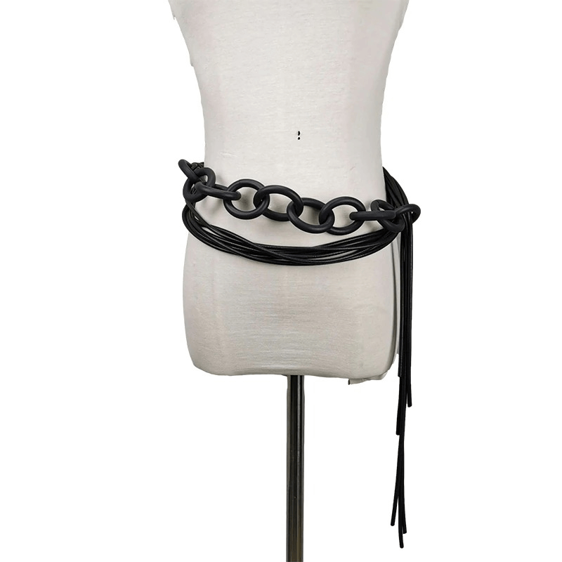Handmade luxury black rubber necklace displayed on a mannequin, showcasing gothic accessory style for women.