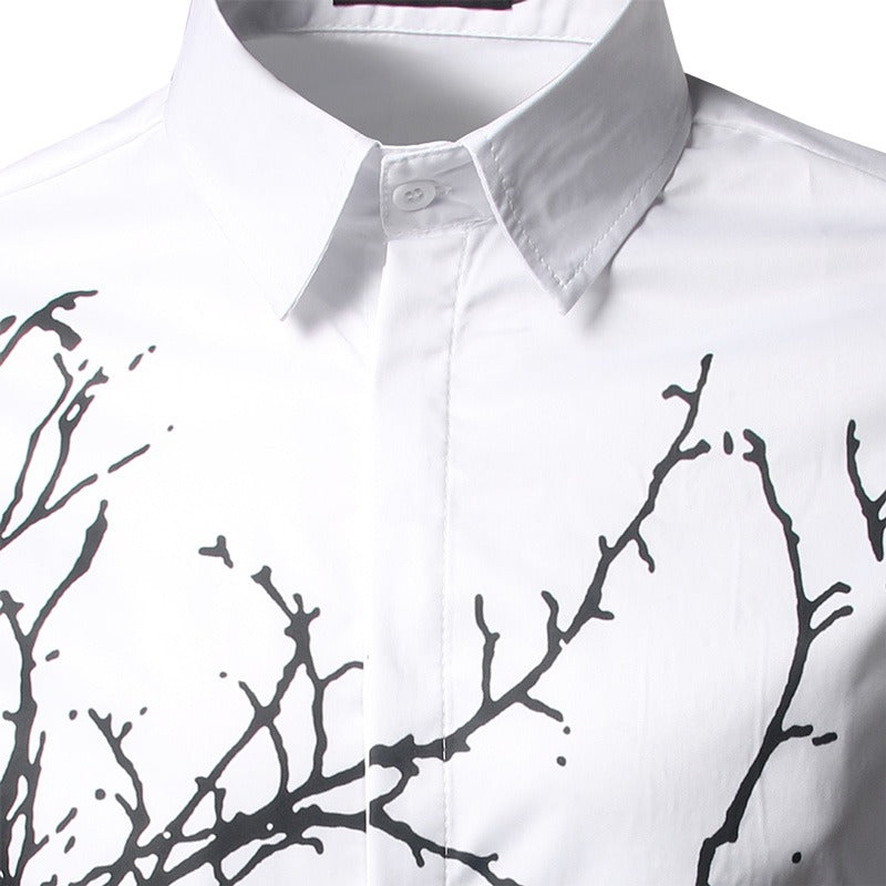 Luxury Shirt for Men in Gothic Style / Branches Ink Printing Men's Shirts / Male Aesthetic Outfits - HARD'N'HEAVY