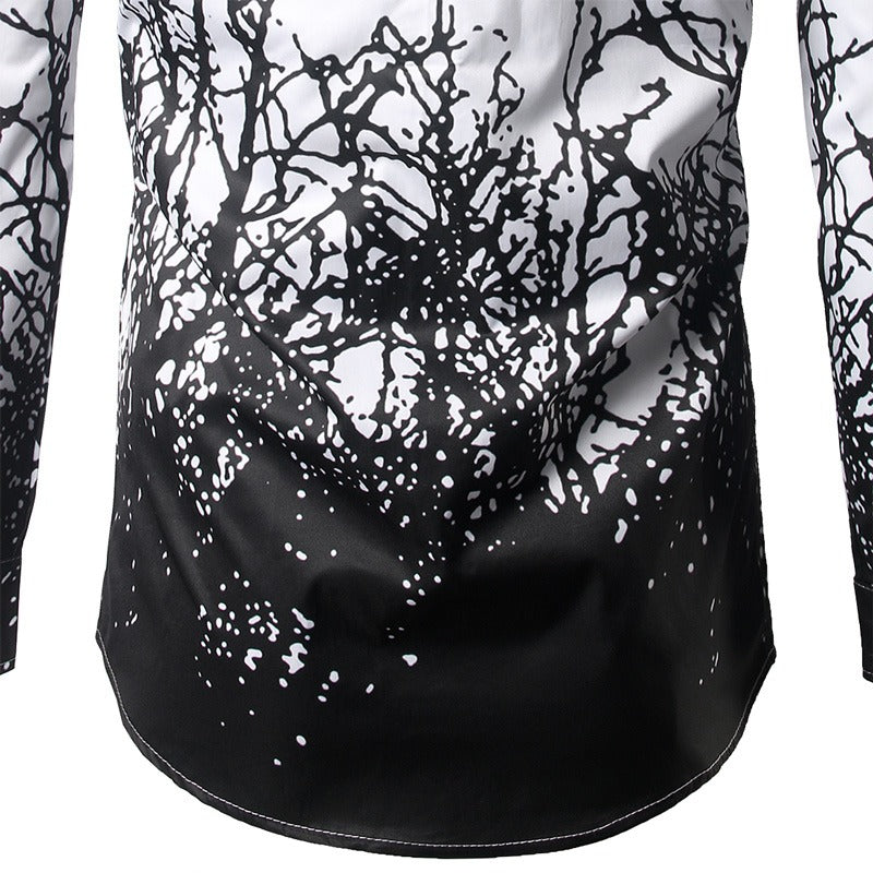 Luxury Shirt for Men in Gothic Style / Branches Ink Printing Men's Shirts / Male Aesthetic Outfits - HARD'N'HEAVY