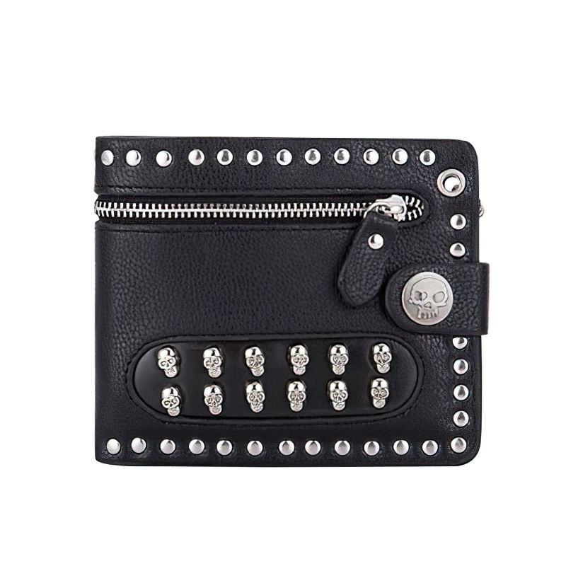 Luxury Short Wallet With Rivets Card Holder in Punk Style / Bikers Unisex Wallet With Chain - HARD'N'HEAVY