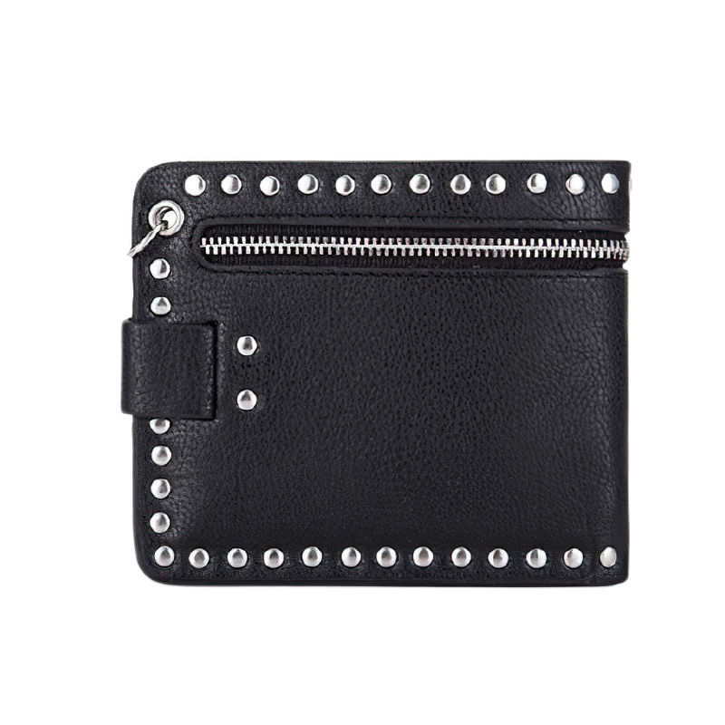 Luxury Short Wallet With Rivets Card Holder in Punk Style / Bikers Unisex Wallet With Chain - HARD'N'HEAVY