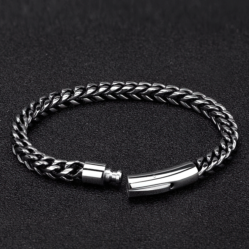 Luxury stainless steel punk rock bracelet for men, stylish chain design with comfortable lock, available in multiple colors.
