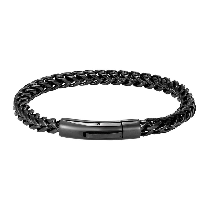 Luxury black stainless steel chain bracelet for men in punk rock style with a comfortable lock.