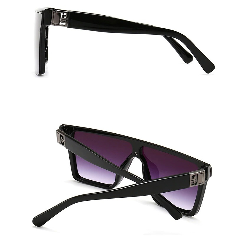 Oversized square vintage sunglasses with resin frame in stylish black and purple gradient lenses.