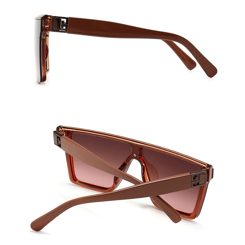 Luxury oversized square vintage sunglasses with resin frame in brown, featuring chic angular design and gradient lenses.