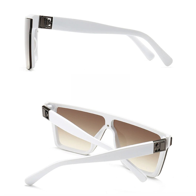 Stylish oversized square vintage sunglasses with a sleek white resin frame and gradient lenses.