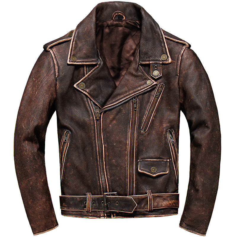 CLEARANCE / Luxury Vintage American Biker Genuine Leather Jacket / Cowhide Brown Motorcycle Jacket - HARD'N'HEAVY