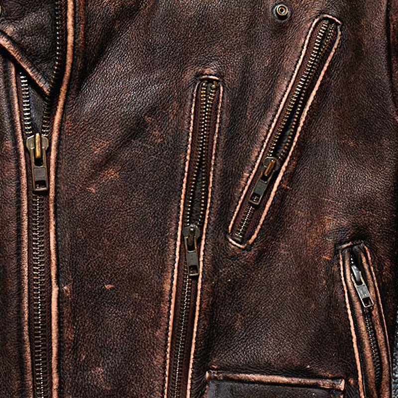 Luxury Vintage American Biker Genuine Leather Jacket / Cowhide Men's Brown Motorcycle Jacket - HARD'N'HEAVY
