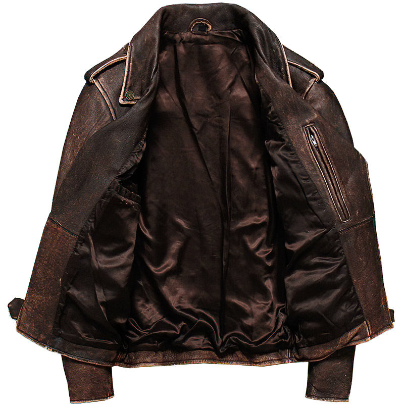 CLEARANCE / Luxury Vintage American Biker Genuine Leather Jacket / Cowhide Brown Motorcycle Jacket - HARD'N'HEAVY