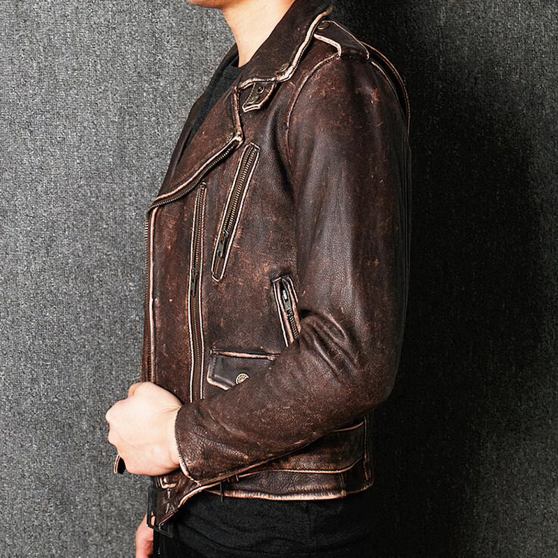 CLEARANCE / Luxury Vintage American Biker Genuine Leather Jacket / Cowhide Brown Motorcycle Jacket - HARD'N'HEAVY